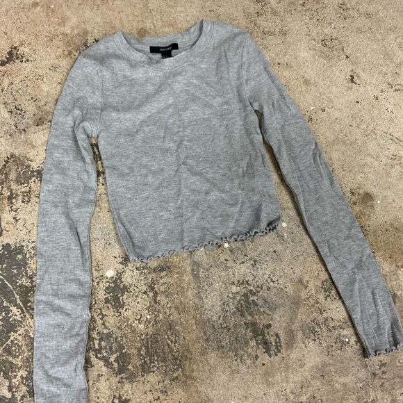 Forever 21 Cropped Long Sleeve Lettuce Trim Gray Women's S - OBO - Picture 6 of 6